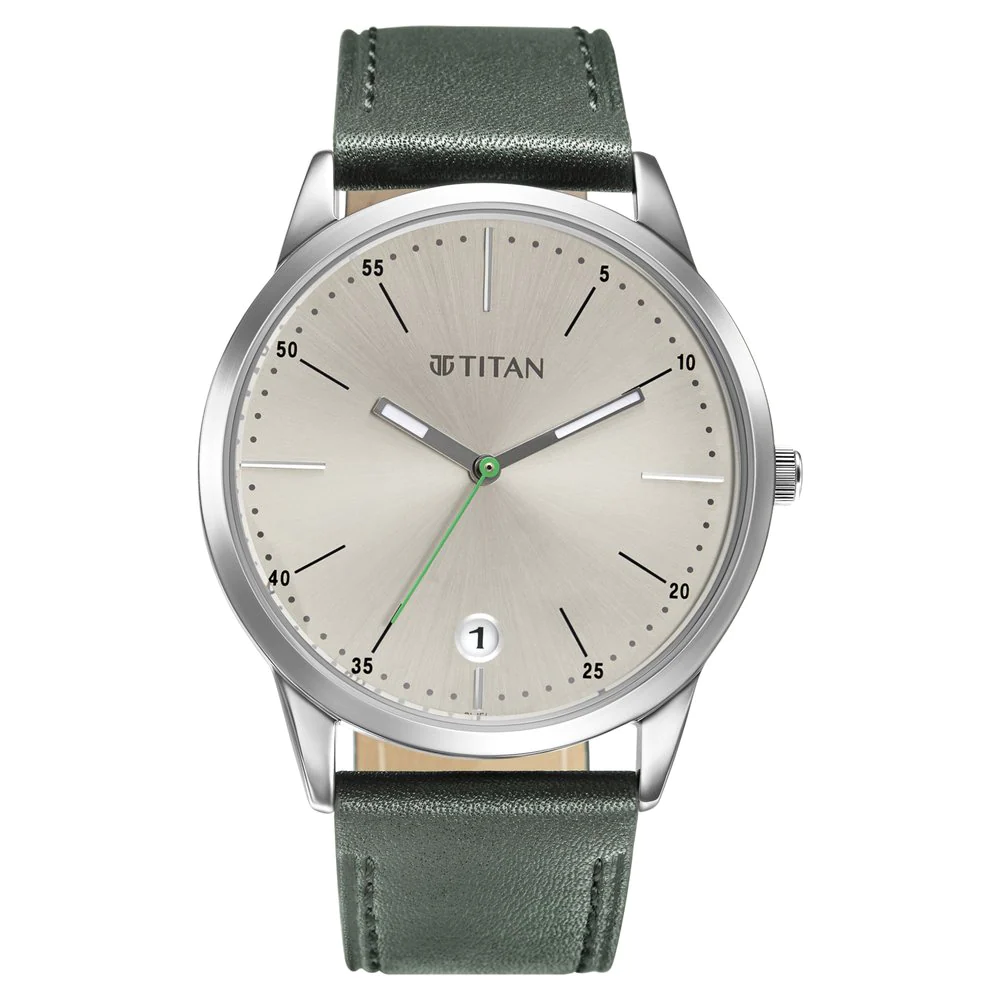 Titan Men's Analogue Quartz Green Leather Strap Watch - 1806SL07